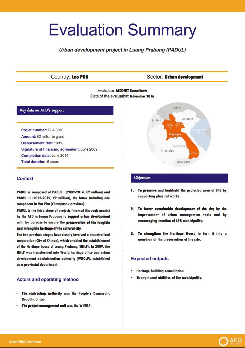 Evaluation Summary - Urban development project in Luang Prabang (PADUL)